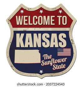 Welcome to Kansas vintage rusty metal sign on a white background, vector illustration