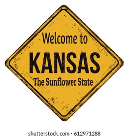 Welcome to Kansas vintage rusty metal sign on a white background, vector illustration