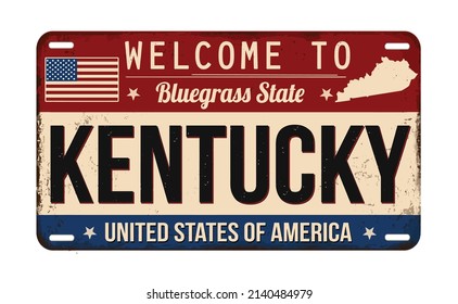 Welcome to Kentucky vintage rusty license plate on a white background, vector illustration