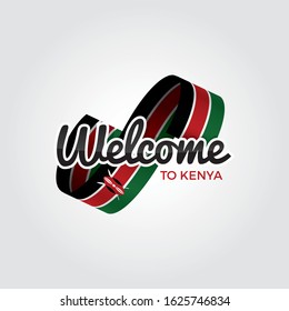 Welcome to Kenya symbol with flag, simple modern logo on white background, vector illustration