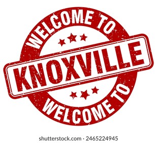 Willkommen bei Knoxville Briefmarke. Knoxville-Rundzeichen isoliert auf weißem Hintergrund