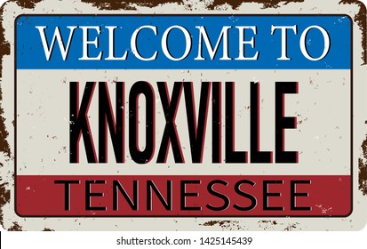 Welcome to Knoxville Tennessee tourism plate. Isolated on white.