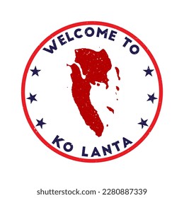 Welcome to Ko Lanta stamp. Grunge island round stamp with texture in Azulado color theme. Vintage style geometric Ko Lanta seal. Amazing vector illustration.