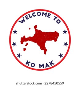 Welcome to Ko Mak stamp. Grunge island round stamp with texture in Azulado color theme. Vintage style geometric Ko Mak seal. Artistic vector illustration.