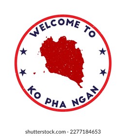 Welcome to Ko Pha Ngan stamp. Grunge island round stamp with texture in Azulado color theme. Vintage style geometric Ko Pha Ngan seal. Astonishing vector illustration.