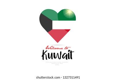 Welcome to Kuwait country flag inside love heart  design suitable for a logo icon design
