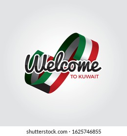 Welcome to Kuwait symbol with flag, simple modern logo on white background, vector illustration