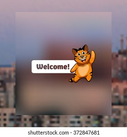 Welcome label with cute cat