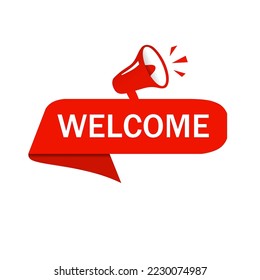 Welcome label design. Banner template. Flat style vector illustration.