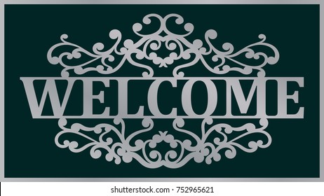 Welcome lace plate. Template laser cutting machine for wood, metal and paper. Welcome phrase for your design.