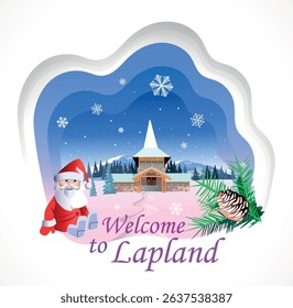 Welcome to Lapland travel poster. Vector art illustration