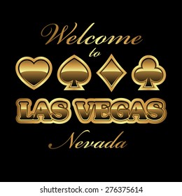 Welcome to Las Vegas Nevada gambling invitation design in gold, vector