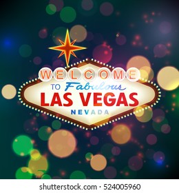 Willkommen bei Las Vegas Sign mit Bokeh Hintergrund. Vektorgrafik