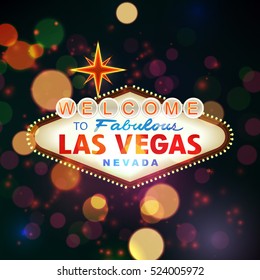 Welcome to Las Vegas Sign with Bokeh Background. Vector