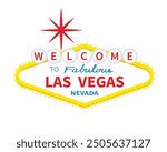 Welcome to Las Vegas sign icon. Red star. Classic retro symbol. Nevada sight showplace. Template for greeting card, banner, sticker print. Flat design. Isolated. White background. Vector