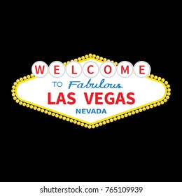 Welcome to Las Vegas sign icon. Classic retro symbol. Nevada sight showplace. Flat design. Black background. Isolated. Vector illustration