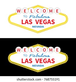 Welcome to Las Vegas sign icon set. Classic retro symbol. Nevada sight showplace. Flat design. Black white day night background. Isolated. Vector illustration