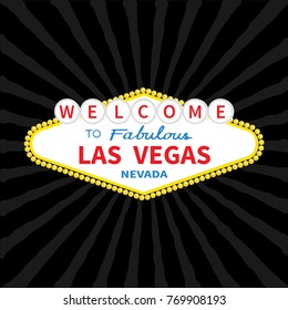 Welcome to Las Vegas sign icon. Classic retro symbol. Nevada sight showplace. Flat design. Black starburst sunburst background. Vector illustration