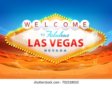 Welcome To Las Vegas Sign On Desert Background/
Illustration of a cartoon classic welcome to fabulous las vegas message, on nevada desert background