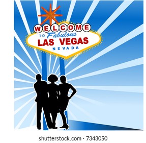 welcome to las vegas sign with three friends in front