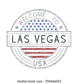 Welcome to Las Vegas, USA. Colored tourist stamp with US national flag. Vector illustration isolated on white background