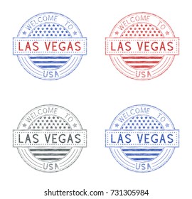 Welcome to Las Vegas, USA. Set of tourist stamps. Vector illustration isolated on white background