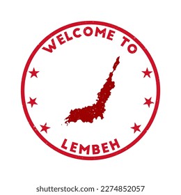 Welcome to Lembeh stamp. Grunge island round stamp with texture in Super Rose Red color theme. Vintage style geometric Lembeh seal. Stylish vector illustration.