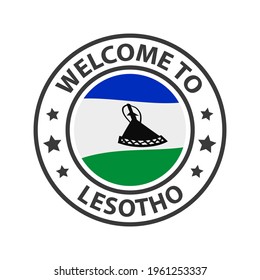 Welcome to Lesotho. Collection of welcome icons. Stamp welcome to with waving country flag