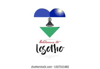 Welcome to Lesotho country flag inside love heart  design suitable for a logo icon design