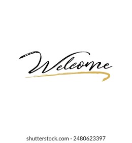 Welcome lettering. Hand drawn sign. Vector decorative text isolated on white.