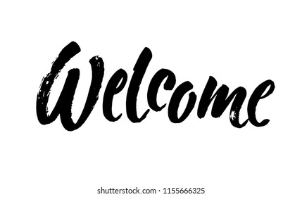 Welcome Lettering Handwritten Modern Calligraphy Brush Stock Vector ...