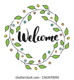 Welcome lettering handwritten sign, Hand drawn grunge calligraphic text. Vector illustration.