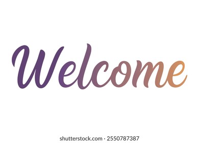 Welcome lettering logo. Welcome gradient color text. Hand-drawn sign for cards, postcards, posters, banners, and badges. Vector artwork
