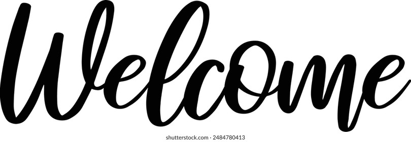 Welcome lettering logo. Welcome hand-drawn sign for cards, postcards, posters, banners, and badges. Vector artwork in EPS 8.