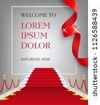 Welcome to lettering with red carpet entrance. Party invitation design. Typed text, calligraphy. For leaflets, brochures, invitations, posters or banners.