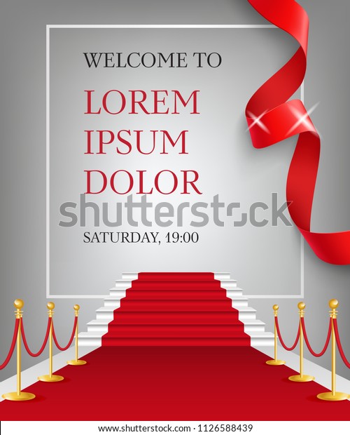 Welcome to lettering with red carpet\
entrance. Party invitation design. Typed text, calligraphy. For\
leaflets, brochures, invitations, posters or\
banners.