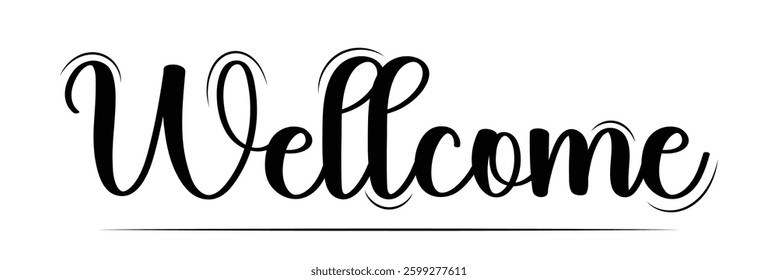 Welcome lettering sign. Handwritten modern brush lettering on white background. Text for postcard, invitation, T-shirt print design, banner, poster, web, icon. Isolated vector illustration. 