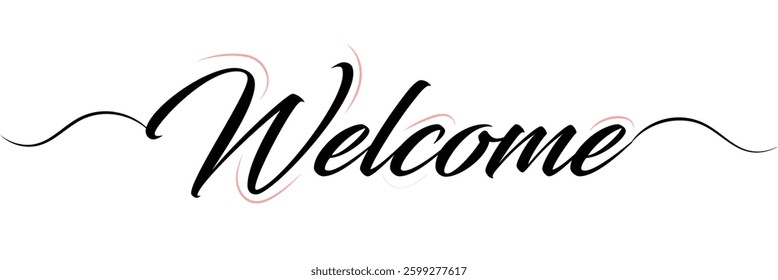 Welcome lettering sign. Handwritten modern brush lettering on white background. Text for postcard, invitation, T-shirt print design, banner, poster, web, icon. Isolated vector illustration. 