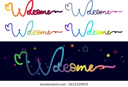 Welcome lettering sign. Handwritten modern brush lettering on white background. Text for postcard, invitation, T-shirt print design, banner, poster, web, icon, Welcome Text Design