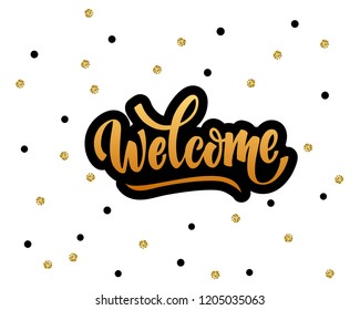 welcome lettering text. Modern calligraphy style illustration red and blue