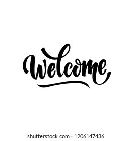 welcome lettering text. Modern calligraphy style illustration red and blue