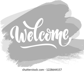 welcome lettering text. Modern calligraphy style illustration red and blue