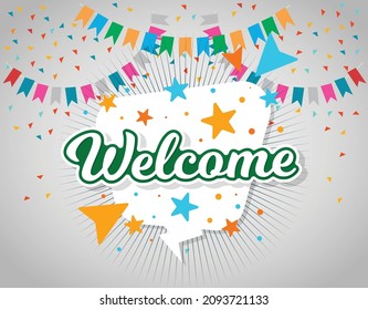 Welcome lettering typography banner. card, postcard, banner. Welcome  Celebration vector illustration 