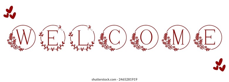 WELCOME Lettering typography with floral wreaths