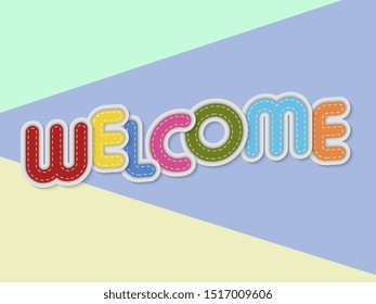 welcome letters banner with border stitches