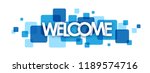 WELCOME letters banner on blue squares