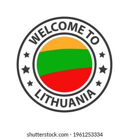 Welcome to Lithuania. Collection of welcome icons. Stamp welcome to with waving country flag