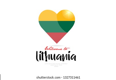 Welcome to Lithuania country flag inside love heart  design suitable for a logo icon design