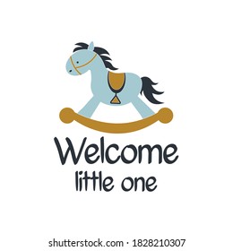 Welcome little one positive slogan inscription. Baby boy postcard, banner lettering. Kids illustration for prints on t-shirts and bags, posters, cards. Motivational phrase. Vector quotes.