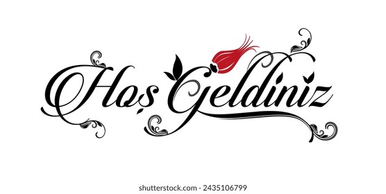 A 'welcome' logo created with a tulip and Turkish text. Türkçe translation: Hos geldiniz